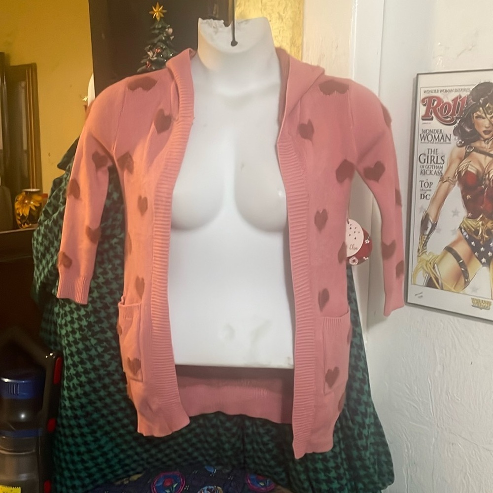 Emma & Elsa pink girls hooded cardigan with heart ❤️ pattern size 10/12(M)